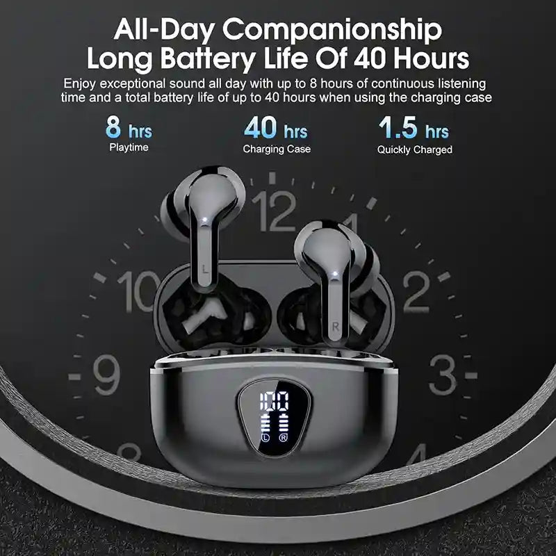 Tidesmit Wireless Earbuds with ENC Mic - 48H Playtime - Waterproof Black Tidesmit