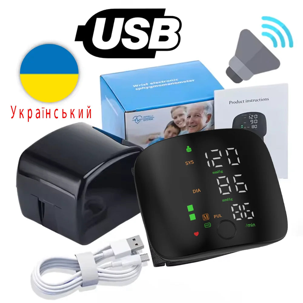 Rechargeable Wrist Blood Pressure Monitor Medical Digital Irregular Pulse Heart Rate Digital Tensiometer Health Tonometer