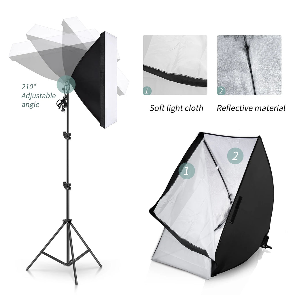 50x70cm Softbox 45W/70W Bulb Photography Studio Photo Lighting Kit Continuous Light System For Camera With  Remote Control