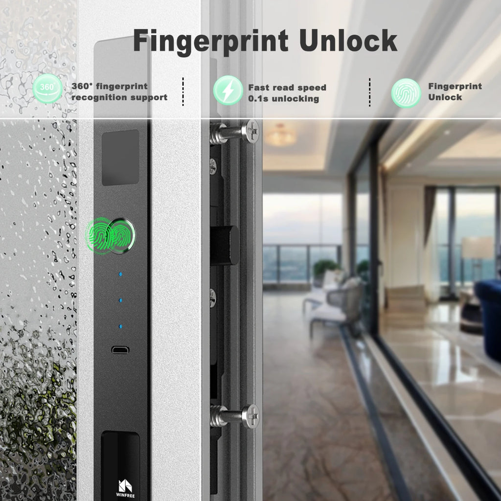 WINFREE Sliding Window Door Smart Lock Fingerprint Tuya Bluetooth Smart Window Lock  Special Aluminiun Profile Window Lock