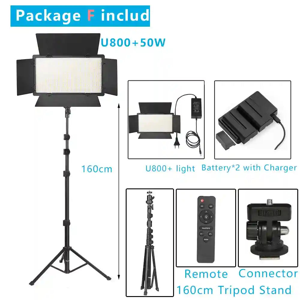 LED Video Light with Tripod Stand - Dimmable Bi-Color Studio Kit NA-U800-16BC Tidesmit