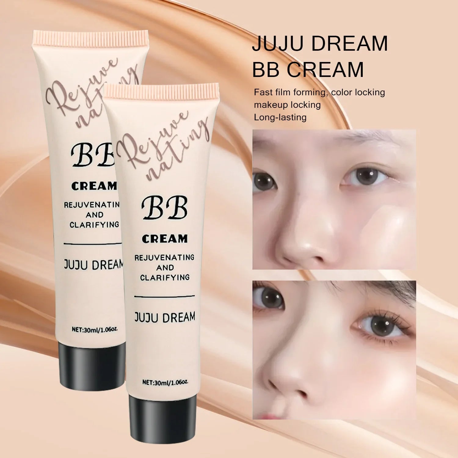 Tidesmit BB cream and liquid foundation texture close-up featuring moisturizing oil control waterproof concealer