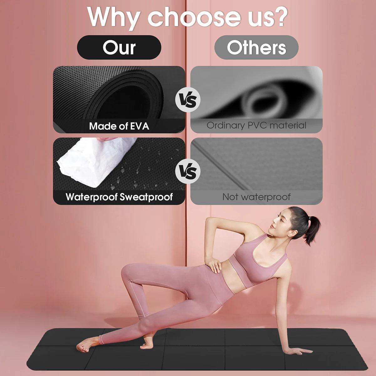 Foldable Yoga Mat Black Eco Friendly EVA Folding Travel Fitness Exercise Mat 3/4/6mm Thicknesses for Yoga Floor Workouts