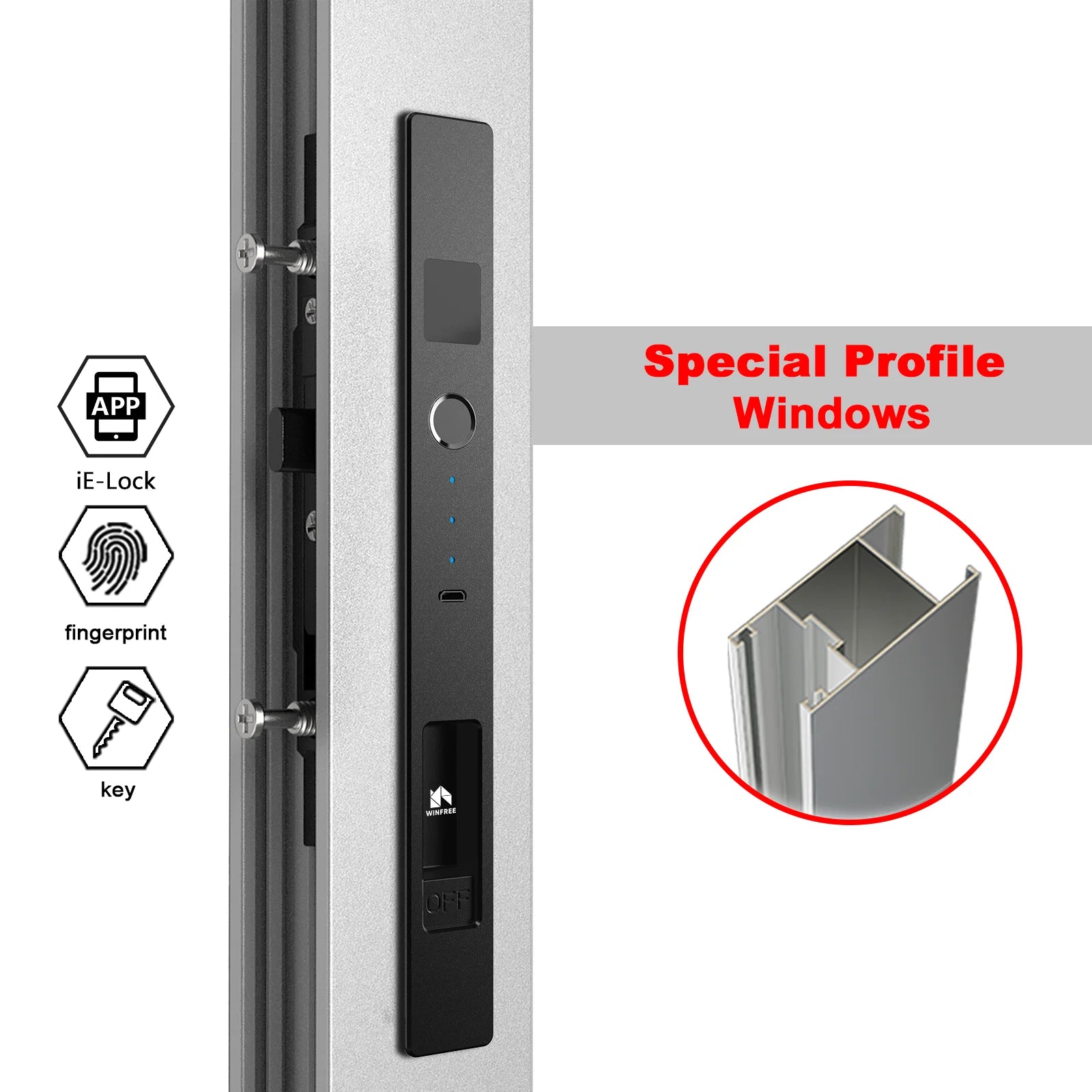 WINFREE Sliding Window Door Smart Lock Fingerprint Tuya Bluetooth Smart Window Lock  Special Aluminiun Profile Window Lock