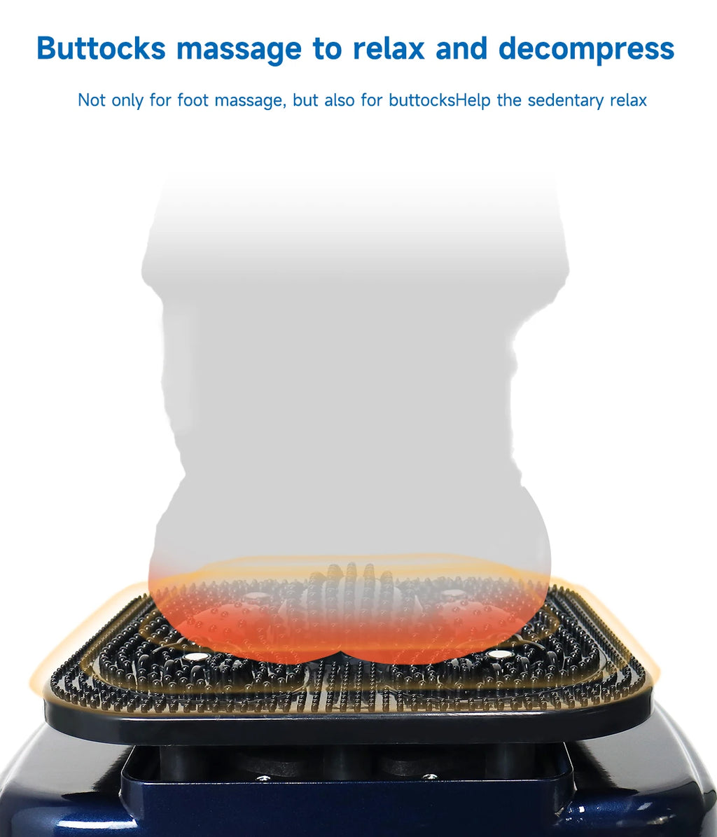 4QUEENS electric foot massager for circulation, pain relief, and sedentary buttock relaxation with vibrating rollers.