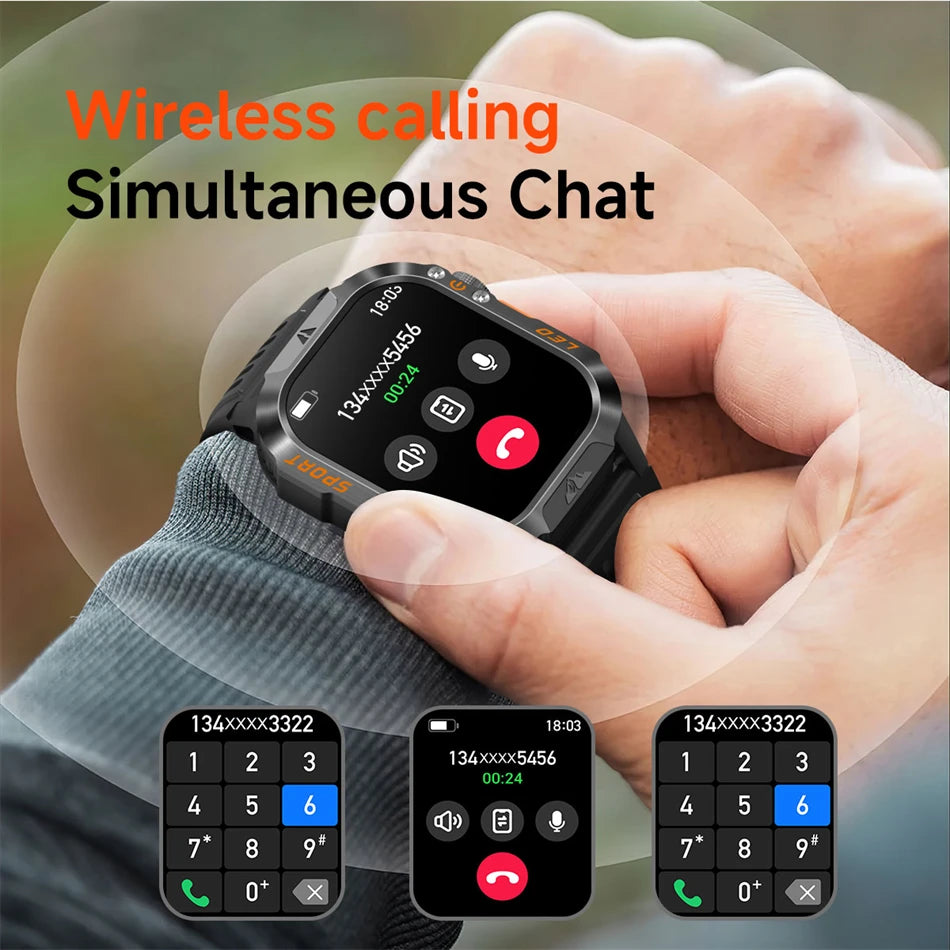 New Military Grade 1200mAh Battery Smartwatch Men 5ATM Waterproof Sports Tracker Flashlight Heart Rate AMOLED Screen Smart Watch