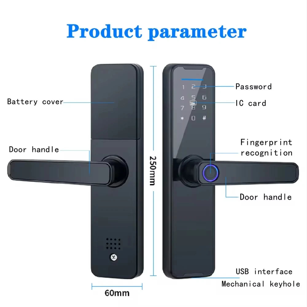 Tuya Fingerpirnt Password Smart Door Lock Digital Keypad Electronic Lock Card Keys Fingerprint Tuya Bluetooth Smart Lock Keyless