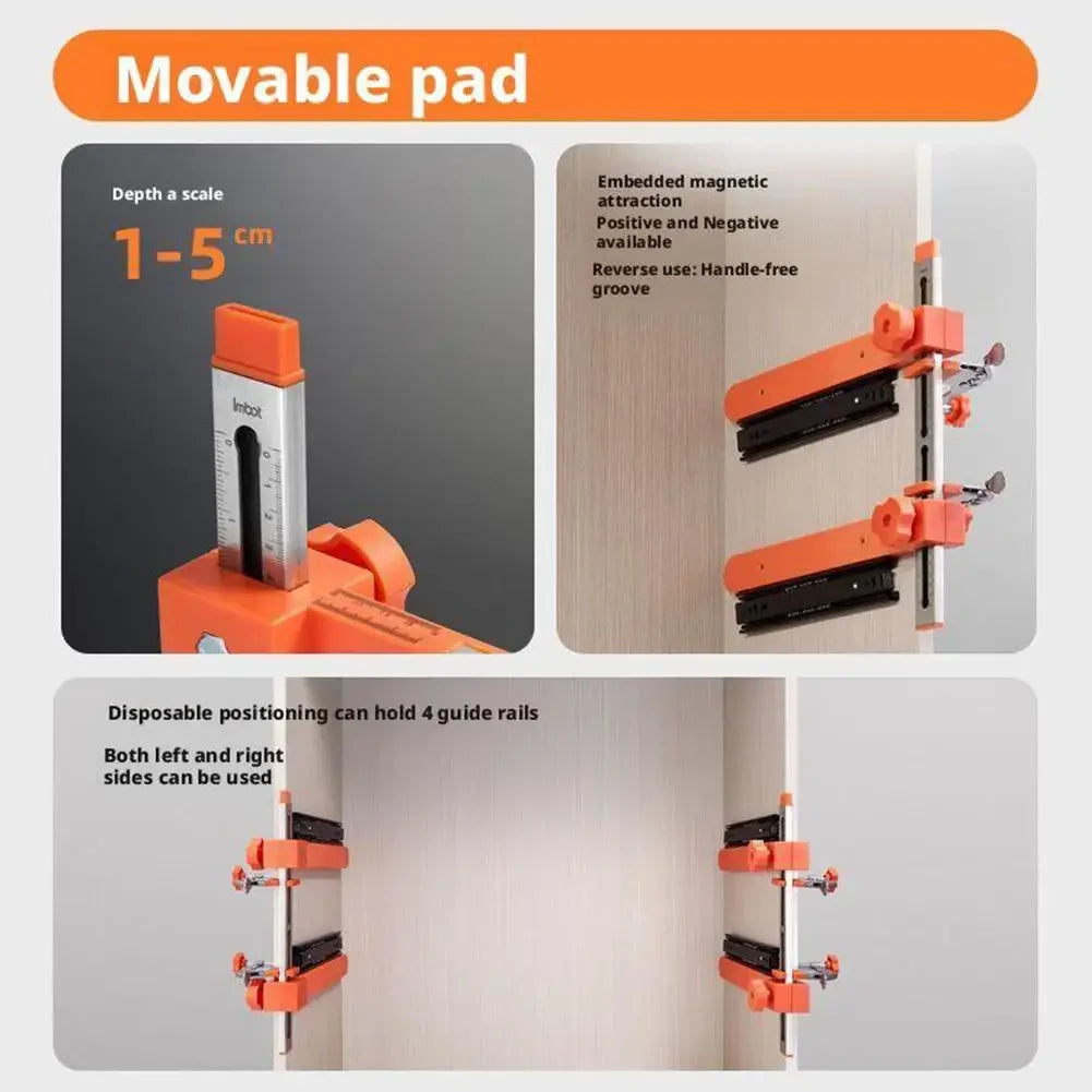 Double Axis Magnetic Drawer Slide Installation Jig - Cabinet Drawer Slide Mounting Template Positioning Tool for Hole Drilling