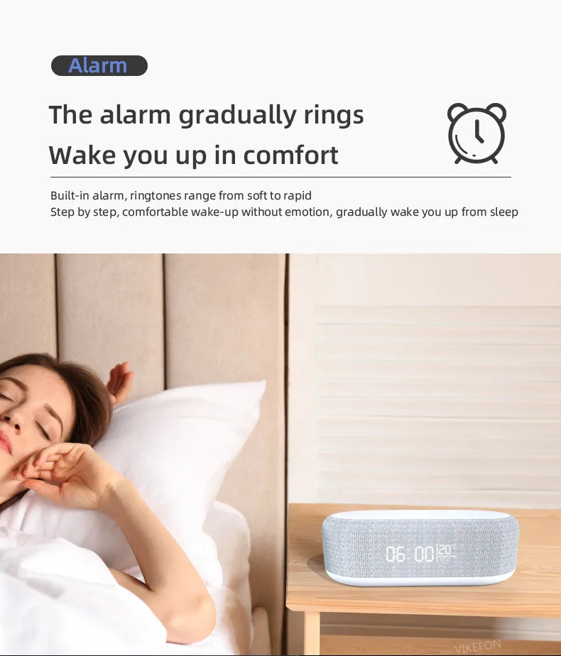 Portable Bluetooth Speaker with Wireless Charger and Alarm Clock - White Tidesmit