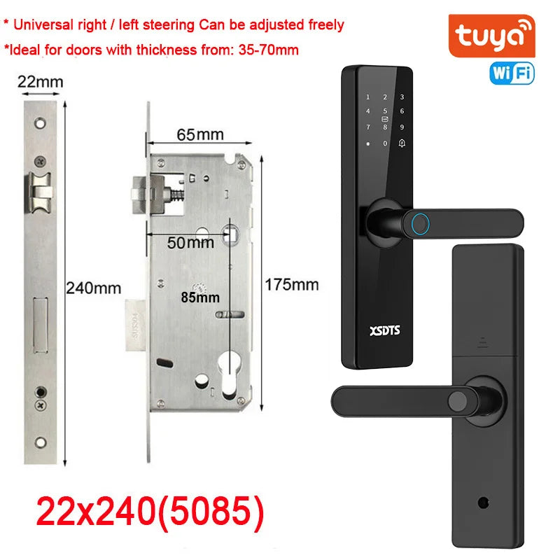Smart Door Lock With Electronic Biometric Fingerprint Smart Card Password Key Unlock USB Tuya APP Emergency Charge lock