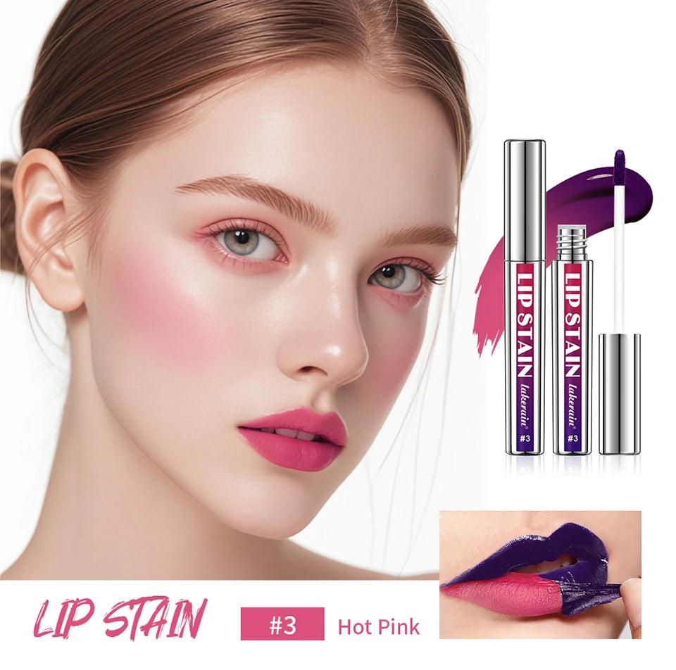 Lakerain peel-off lip stain in Hot Pink #3. Long-lasting, waterproof matte lip tint for a natural mist finish.