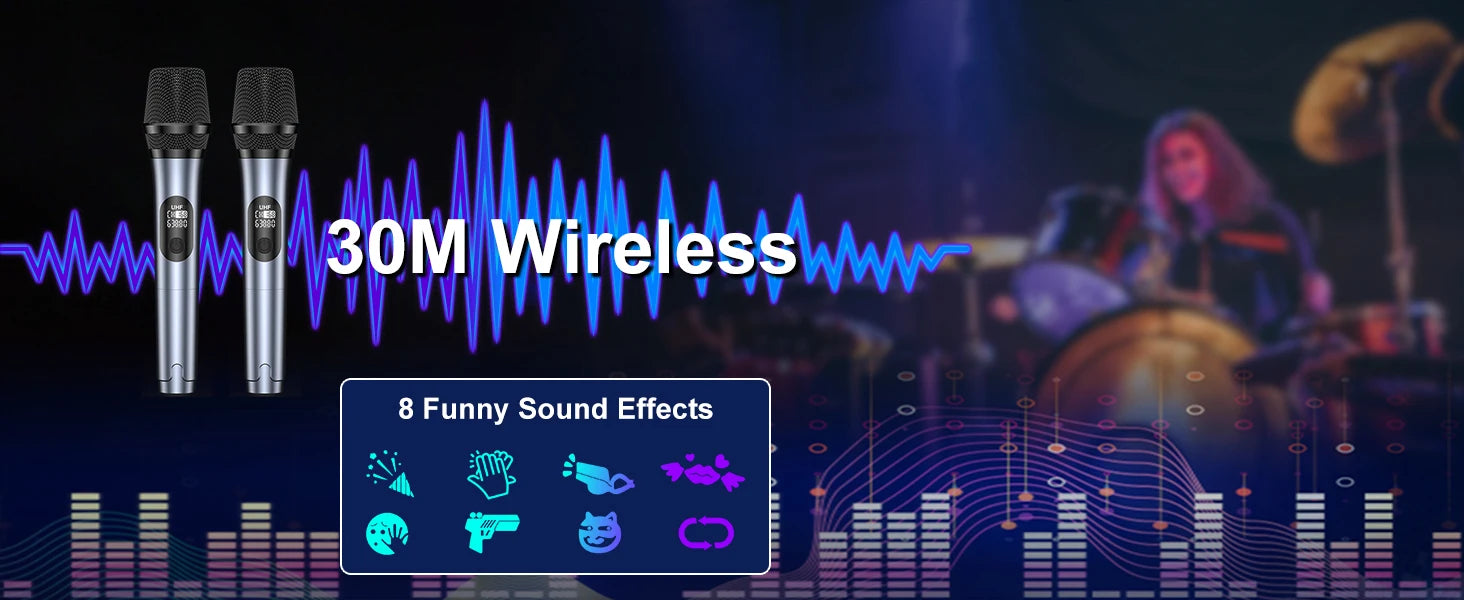 Wireless Bluetooth Speaker, Karaoke Machine with 2 Microphone, Home Karaoke System with LED Party Light, Remote Control
