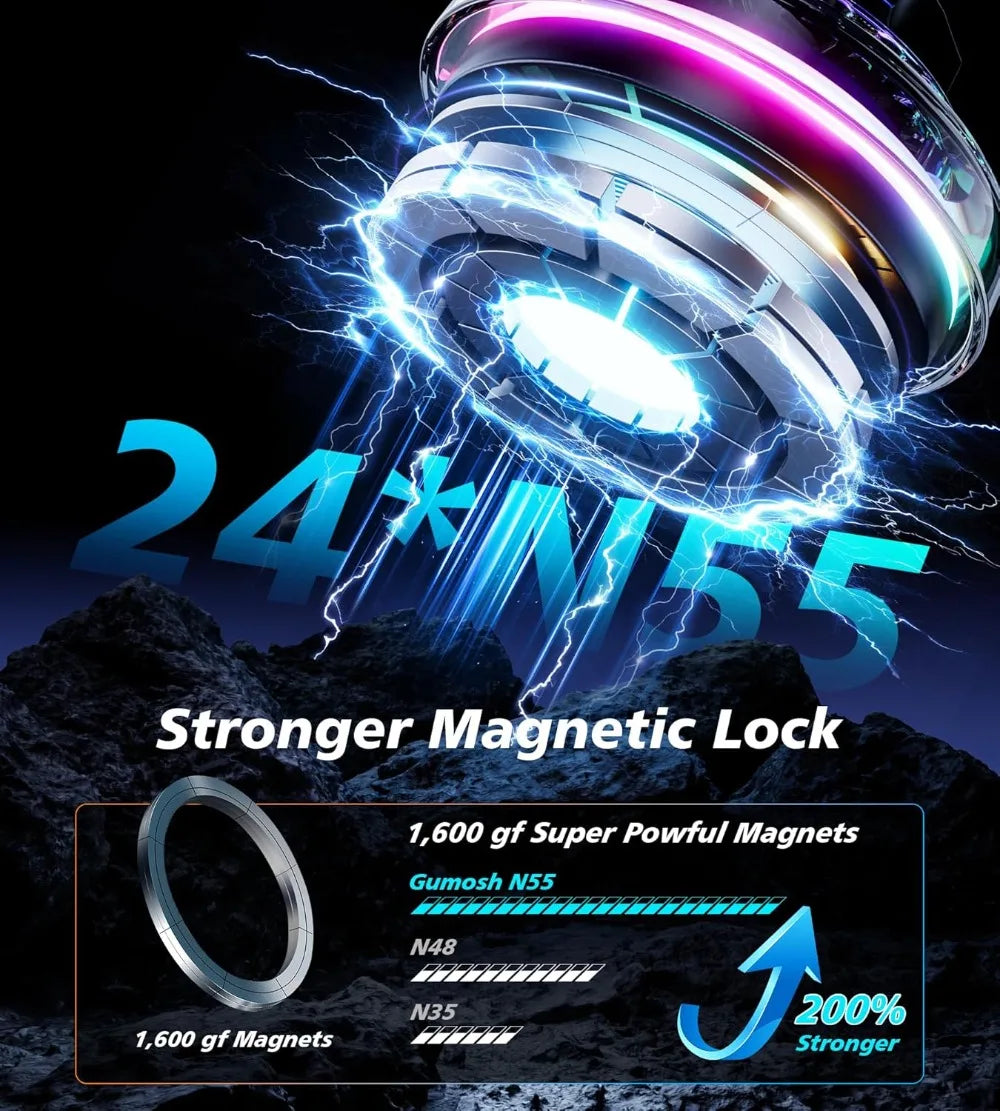Magnetic Wireless Car Charger with RGB Cooling Fan - Black Tidesmit