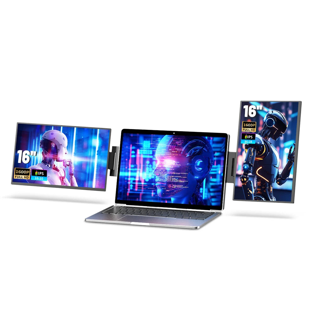 Sibolan 16" 2.5K Dual Screen Portable Monitor 1600P 60Hz High-Definition Dual Triple Display Extender For Home Office & Wins