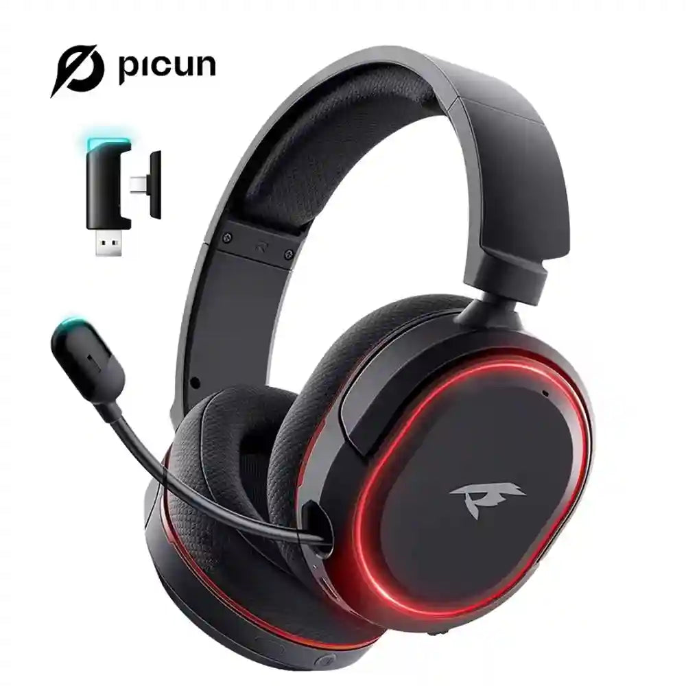 Wireless Gaming Headset: 2.4GHz Low Latency Over-Ear Headphones Black Red Tidesmit