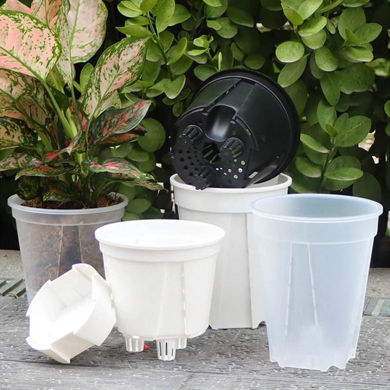 Self Watering Flowerpot Plastic Orchid Pot Double Layer Hydroponic Plant Pot Transparent Round Flower Pot Garden Supplies Decor