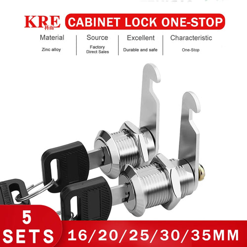 5-pack cabinet security cylinder locks with deadbolt, hex nuts, and keys for lockers