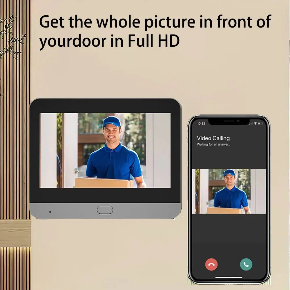 4.3 Inch Screen Tuya WiFi Smart Peephole Doorbell Camera 1080P Wireless Digital Door Viewer with PIR Motion Alert Two-Way Talk Infrared Night Vision Home Security Video Intercom
