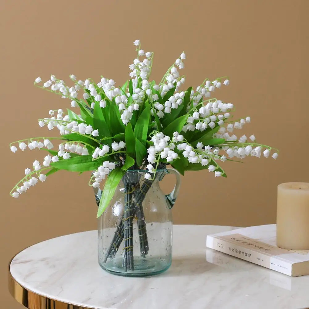 1 Pcs Artificial Flower Lily Of The Valley Flower Bunch W/ 3 Bunch White Green For Home Decoration Accessories