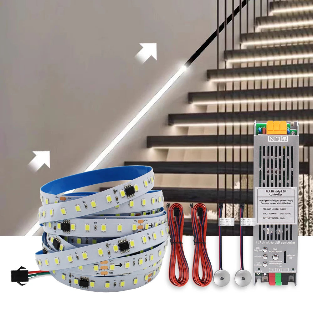 24V Running Water Flowing LED Strip Light 2in 1 PIR Motion Sensor Stair Controller for WS2811 Pixel Chasing Effect Tape Lamp