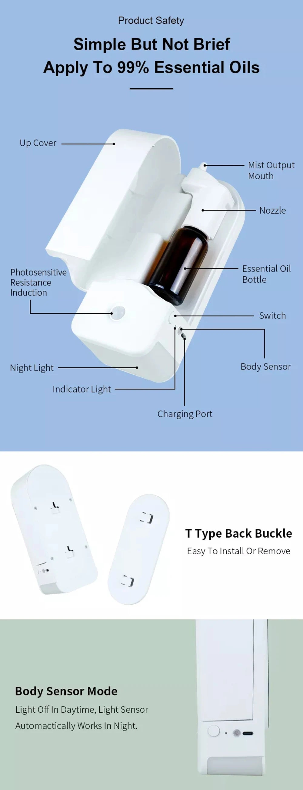 Waterless Aroma Diffuser  Wall Mounted Room Fragrance Essential Oil Aromatherapy Machine Night Light Home Toilet Aroma Machine