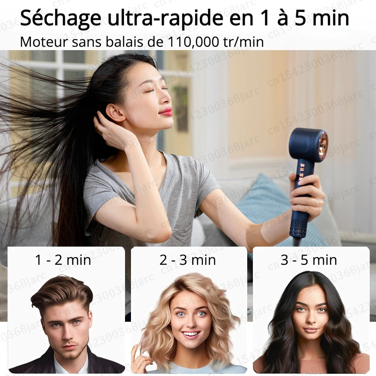 Blue professional leafless ionic hair dryer with quick-dry motor for fast, salon-quality, constant-temperature drying.