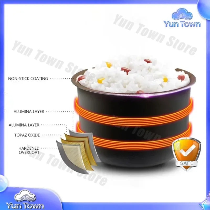 Electric double-tube rice cooker with dark nonstick inner pot and orange heating band