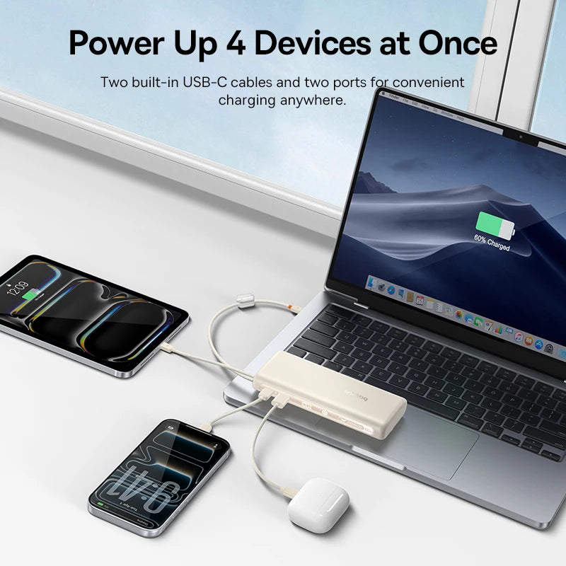 20000mAh 100W Fast Charging Power Bank with Integrated Cables Tidesmit