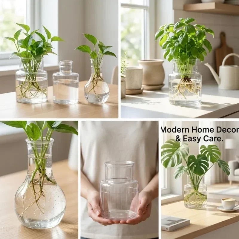1/5x Transparent Hydroponic Flower Pot Planting Rooting Container Tabletop Plants Bonsai Office Table Home Gardening Decoration