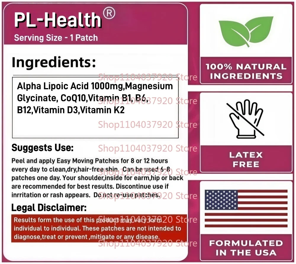 30 Patches Alpha Lipoic Acid Transdermal Patches for Nerve Health in Hands & Feet, Nervous System with Magnesium Glycinate