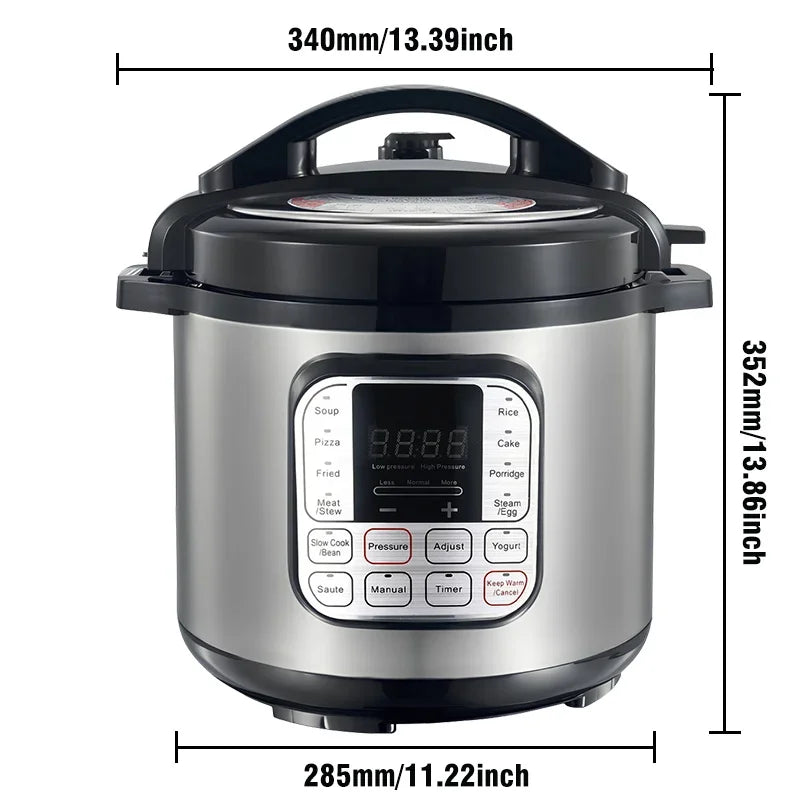 Tidesmit 5L smart electric pressure cooker side view showing stainless steel finish and digital multicooker settings.
