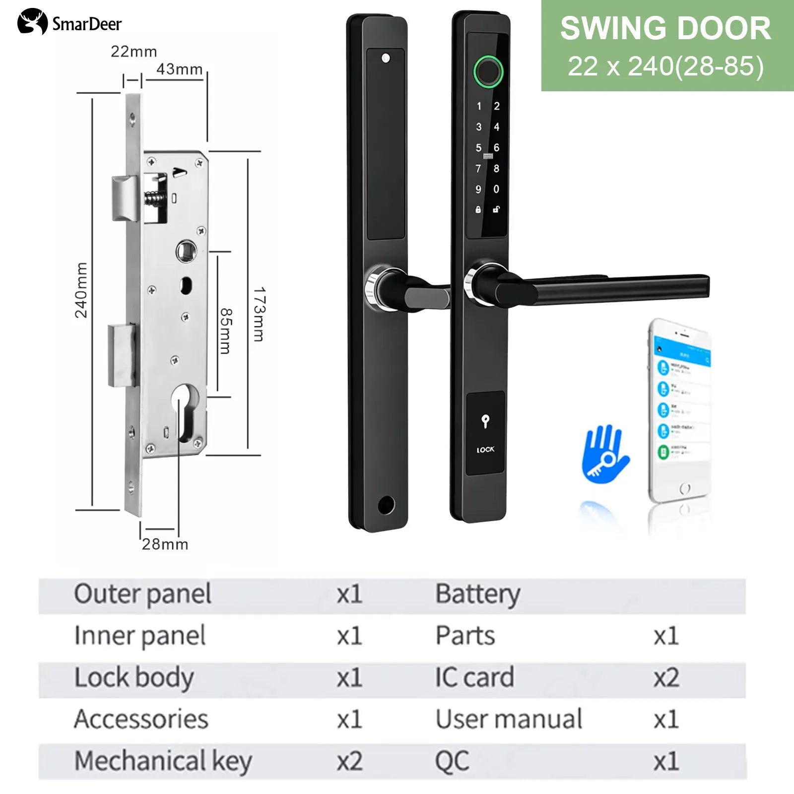 SmarDeer IP65 Waterproof Sliding Door Smart Lock，Tuya WiFi Broken Bridge Aluminum Sliding Door  Fingerprint Lock