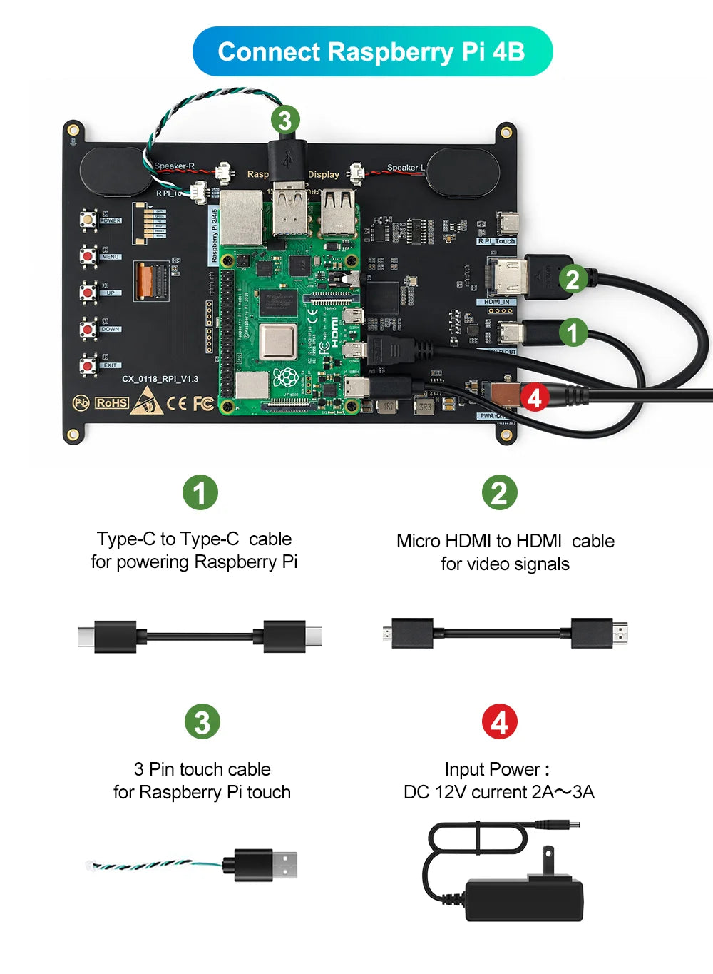 8 Inch Raspberry Pi Touch Monitor 1920×1200 IPS 10-Point Touch Screen Dual Speaker HDMI Display for Pi 5/4B/3B PC DIY Case 3D