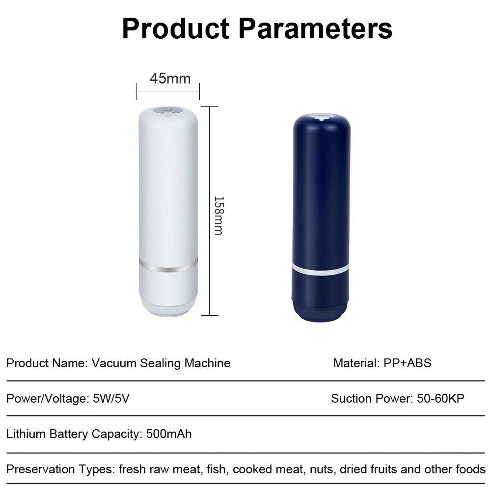 Vacuum Sealer Pump Rechargeable Automatic Sealing Machine Handheld Electric Air Pump Food Reusable Vacuum Sealer Packaging Bags