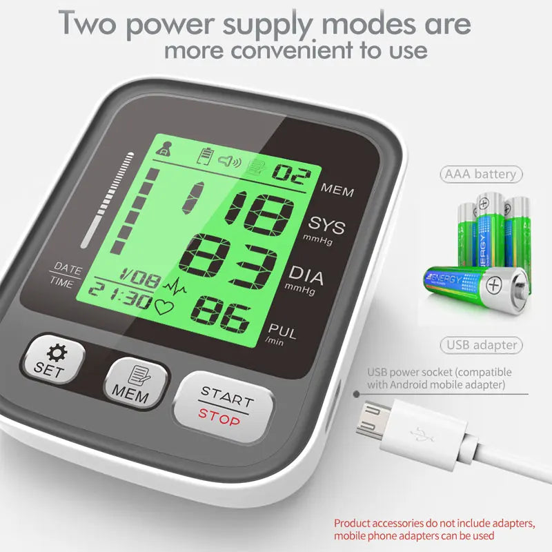 JYHealth Medical Digital Upper Arm Tensiometers BP Blood Pressure Monitor Heart Rate Meter Large Cuff Sphygmomanometer Tonometer