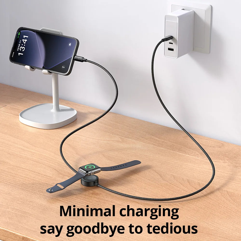 2-in-1 Fast Wireless Charger for iPhone 15 and 16 - 1.2m Black Tidesmit