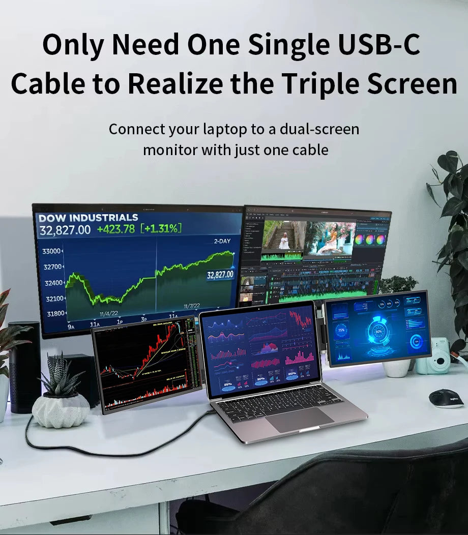 Sibolan 16" 2.5K Dual Screen Portable Monitor 1600P 60Hz High-Definition Dual Triple Display Extender For Home Office & Wins