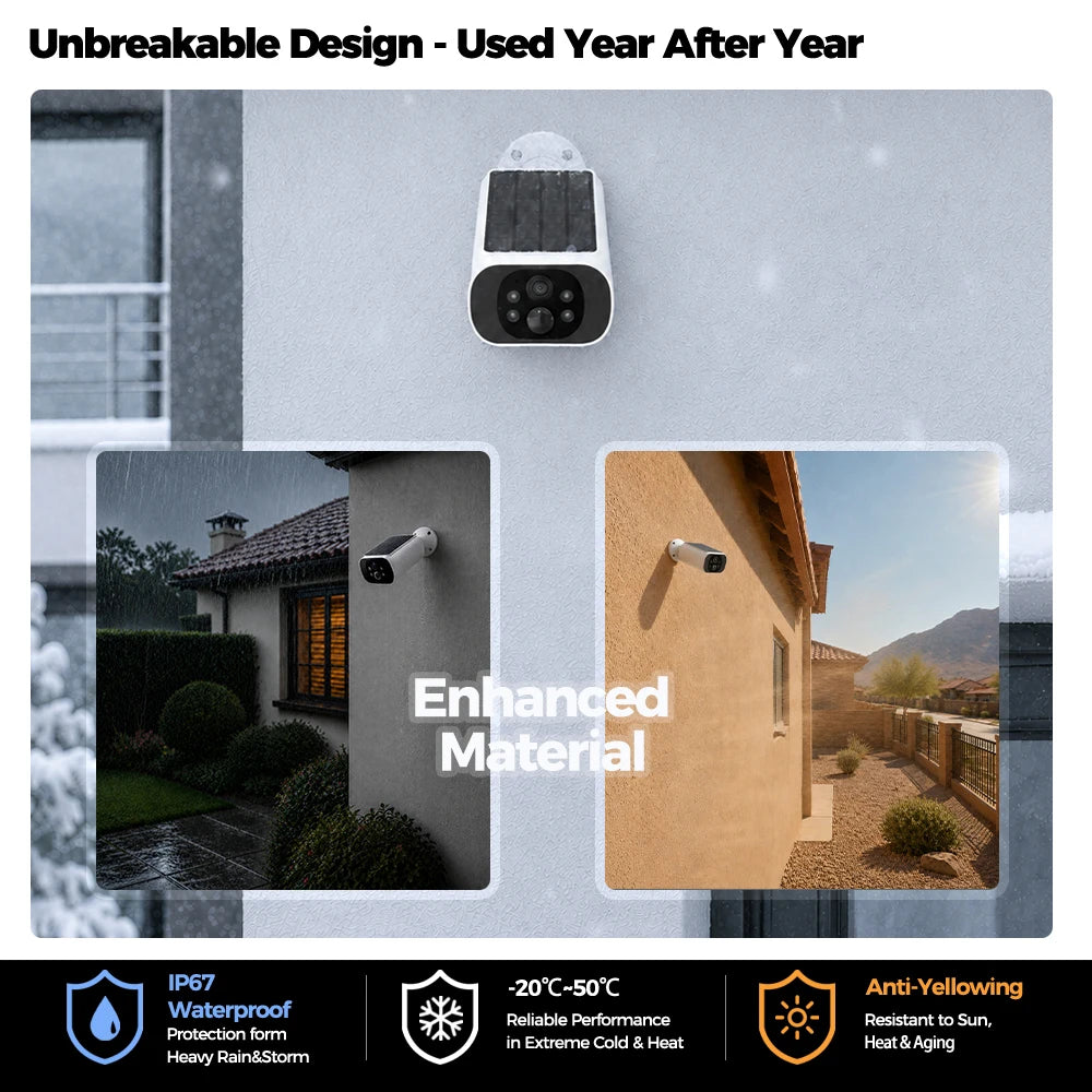Solar Camera WIFI Outdoor Wireless Security Cam 2.5K Ultra Standby Time PIR Smart Light Color Night Vision AI Detect Battery Cam