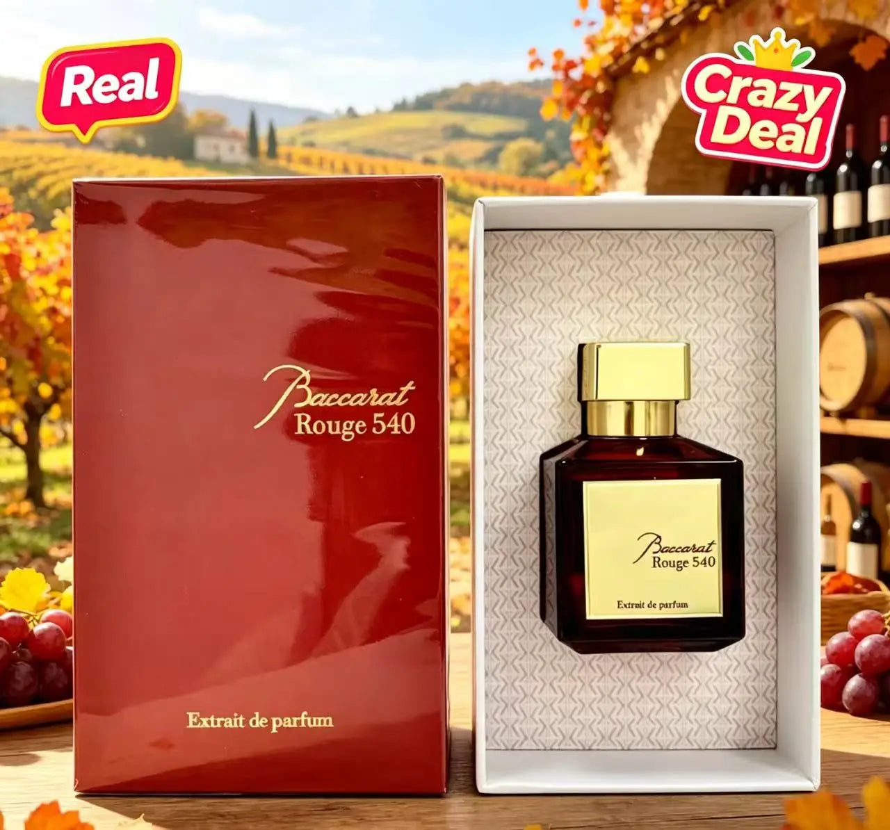 Baccarat Rouge 540 Extrait de Parfum: Luxury unisex scent in a square red glass bottle with gold cap, 70ml gift set.