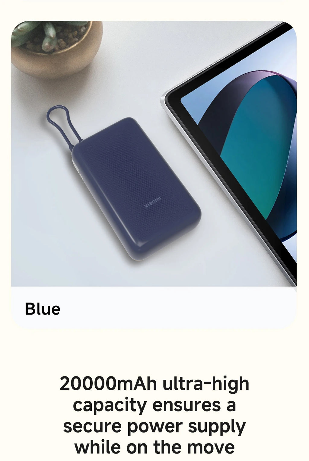 20000mAh Fast Charging Power Bank with Built-in Cable - Blue Tidesmit