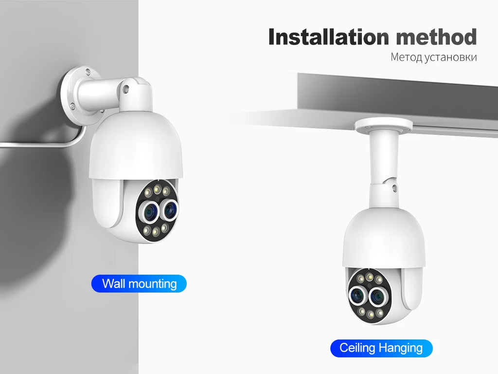 Techage 8MP POE IP Camera Dual Lens HD CCTV Video Smart AI Outdoor Audio Auto Tracking PTZ  Camera Surveillance Security System