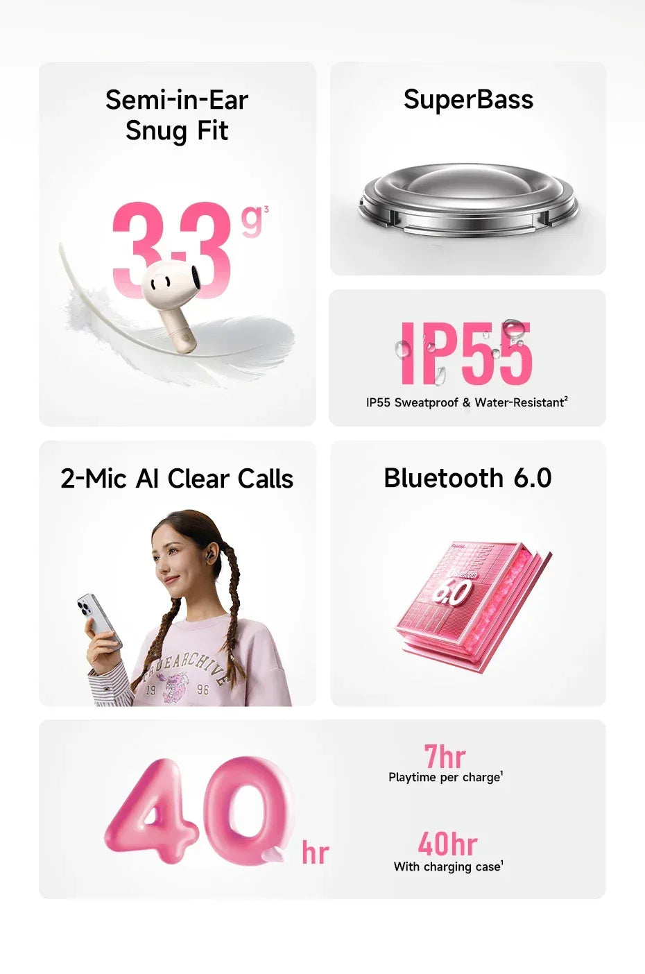 Wireless Earbuds Bluetooth 5.3 with AI ENC & 40H Battery | Tidesmit Tidesmit