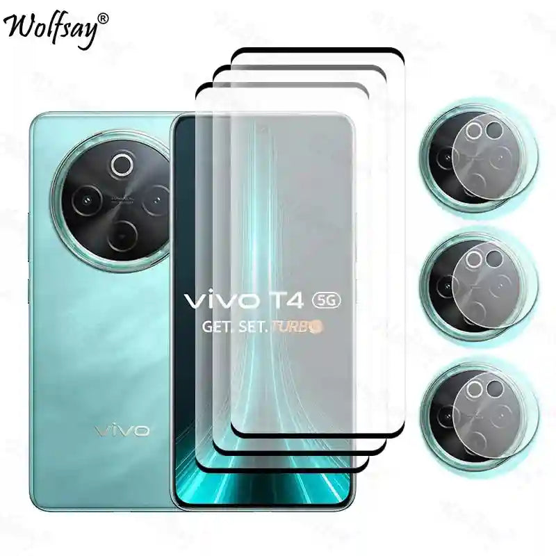 Vivo T4 5G Screen Protector & Lens Kit | 9H Tempered Glass Bundle AE 3 Glass and 3 Lens For Vivo T4 5G Tidesmit