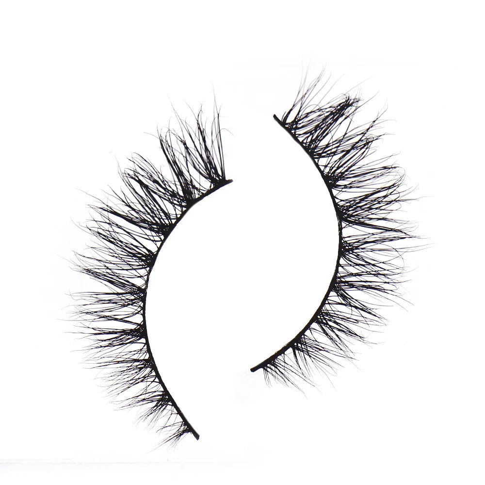 Tidesmit 12mm-15mm short natural 3D mink lashes fluffy wispy false eyelashes detail view for face makeup
