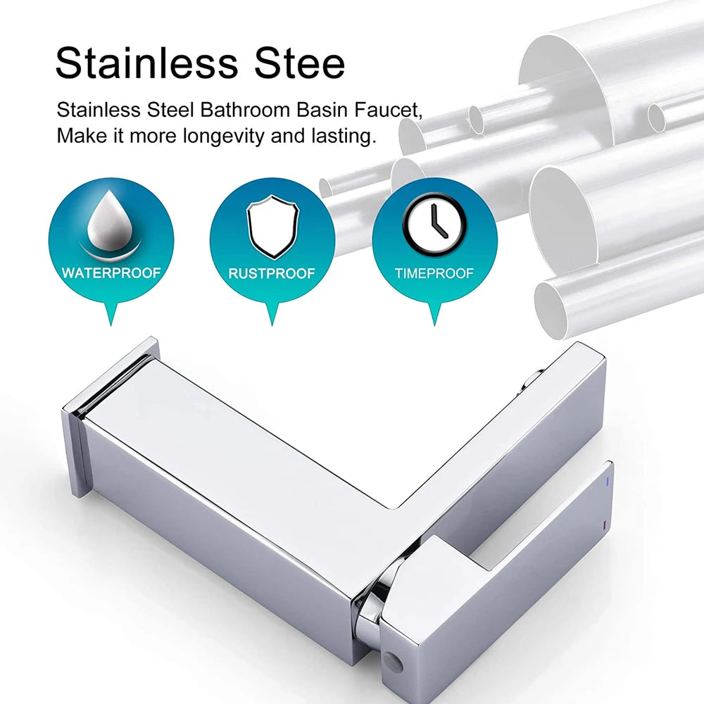 Stainless Steel Bathroom Faucet, Single Lever Basin Mixer, Anti-Oxidation 3-Layer Plating, Timeproof Rustproof, Washbasin Tap
