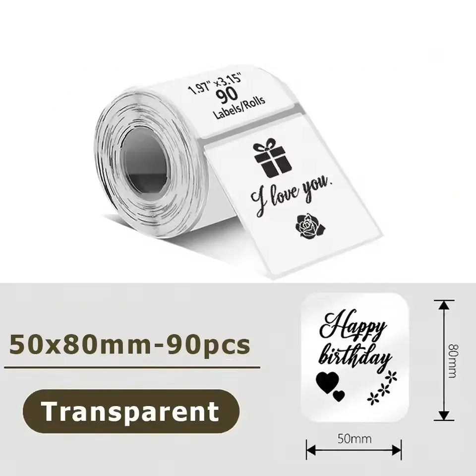 Transparent self-adhesive label paper roll, 50x80mm, waterproof