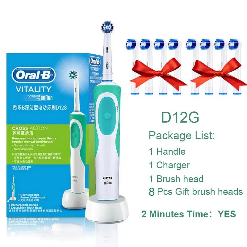 Tidesmit Oral B electric toothbrush with 3D rotation cleaning, inductive charging, and bonus replacement brush head.