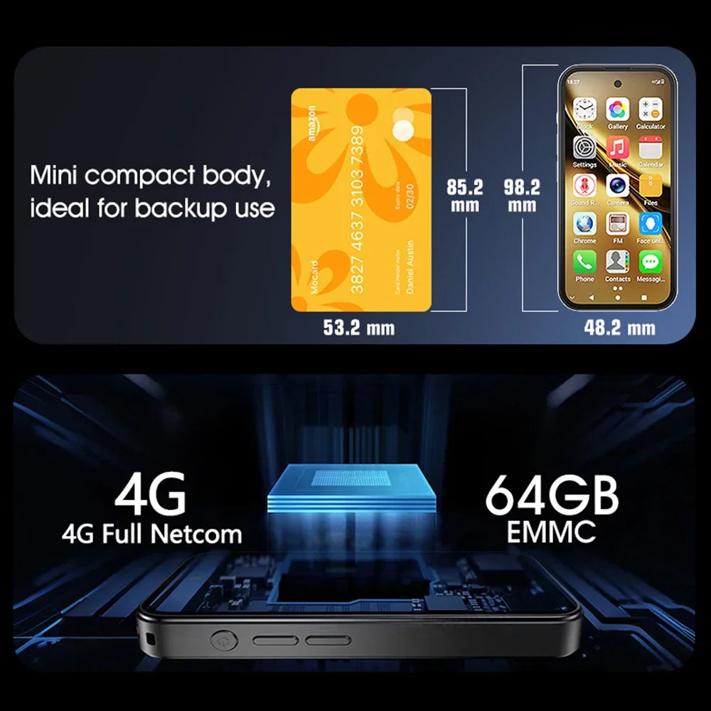 UNIWA Q333 4G Full Bands MINI Smartphone Android 4GB+64GB Mobile Phone 2000mAh Face ID WhatsApp GPS Small Phone Support TF Card
