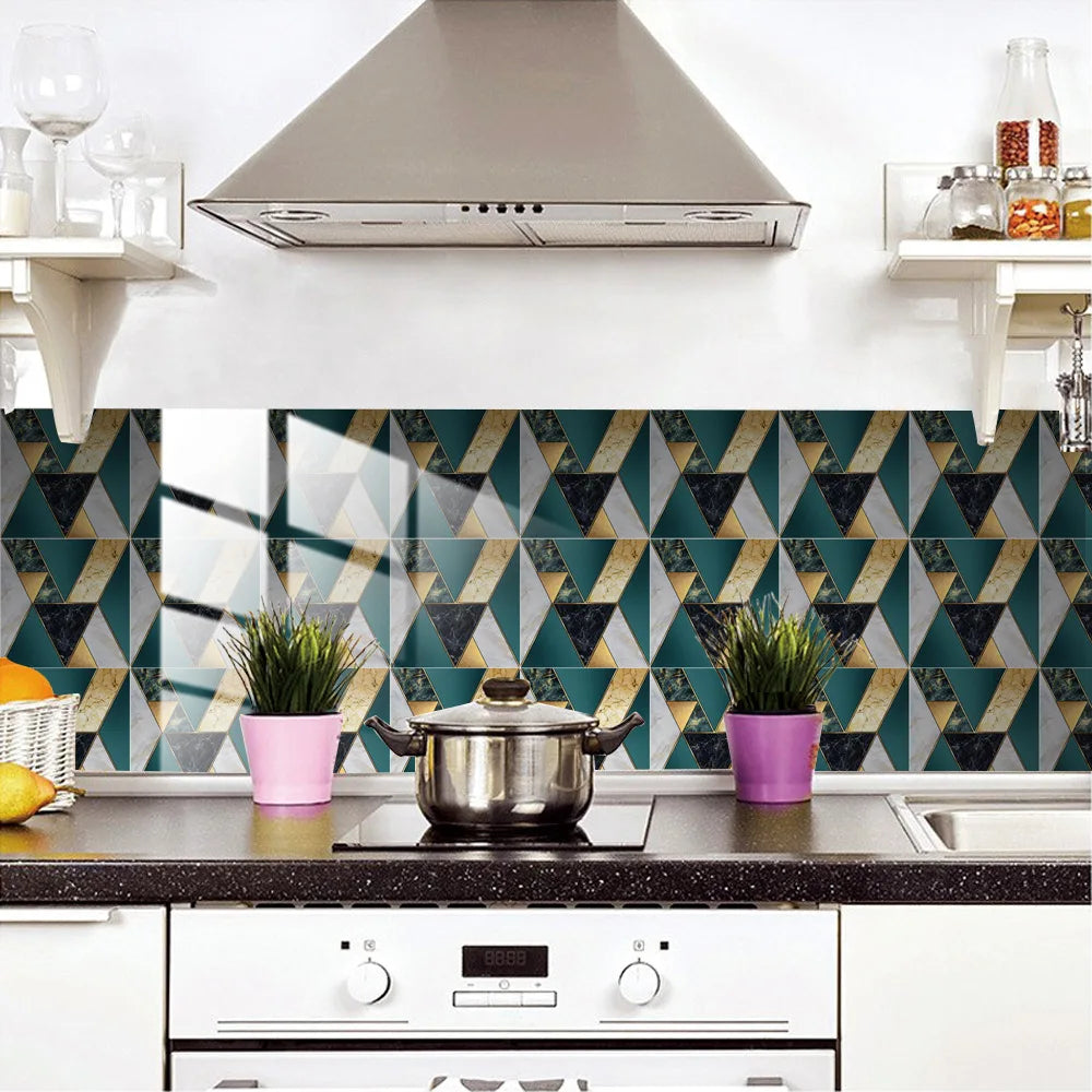 10pcs Crystal Tile Wall Stickers Self-Adhesive Kitchen Tiles PVC Backsplash Stickers Peel and Stick Bathroom Faux Stone Effect