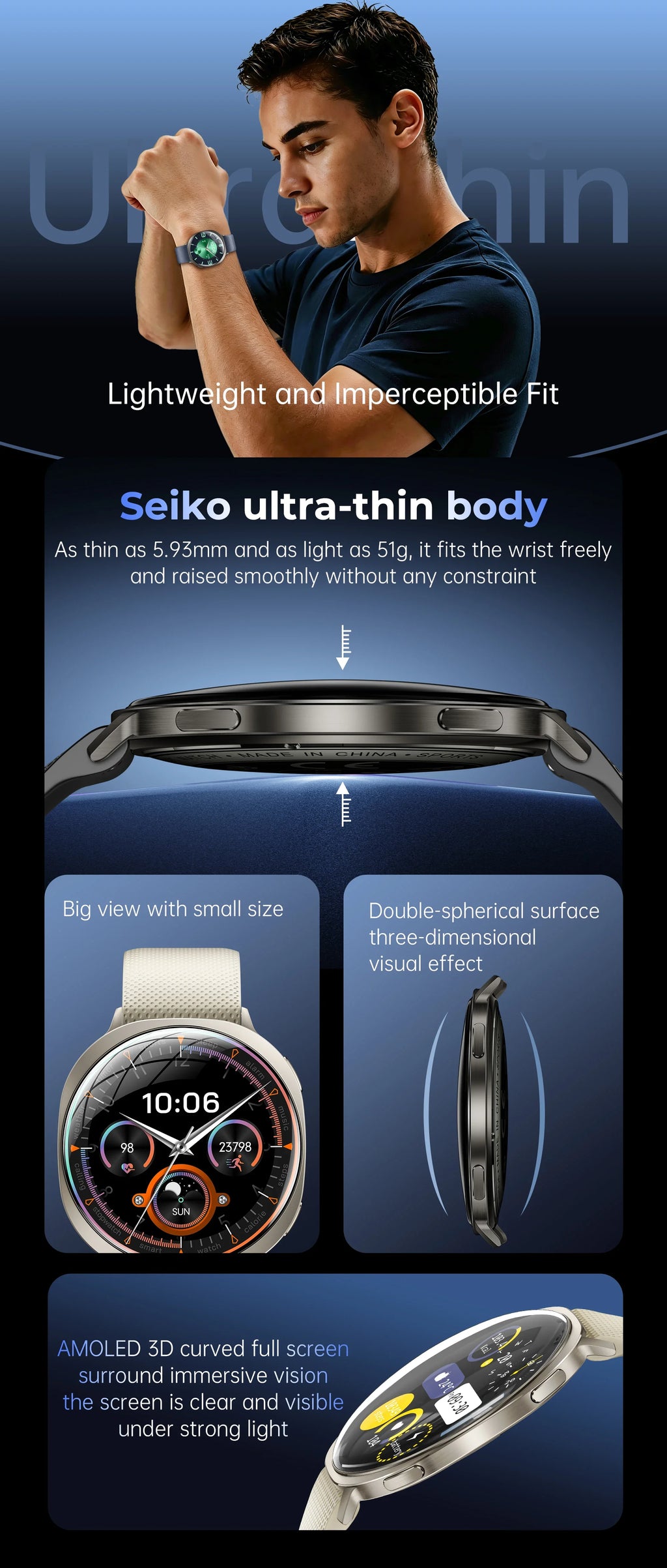 New Smart Watch Tracking Fitness Voice Assistant IP68 Waterproof Flashlight Health Round Curved Screen  Smartwatch Men Women